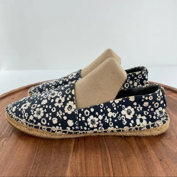 Tory Burch Risa Navy Blue Floral Print Espadrilles Shoes size 8 - Picture 6 of 14